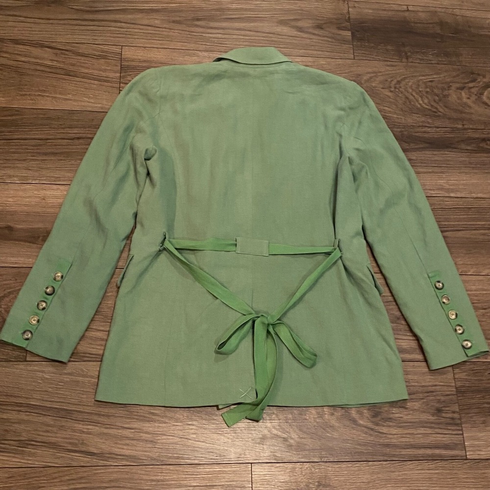 Free People Olivia Jacket Small Double Breasted Belted Green Linen Career Wear - Picture 2 of 8